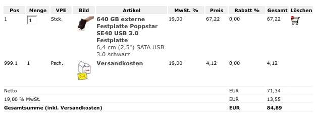 Im hauseigenen Onlineshop liegt die externe Festplatte bei 84,89 Euro inkl. Versandkosten - hier ist daher eine Ersparnis von 15,- Euro möglich!