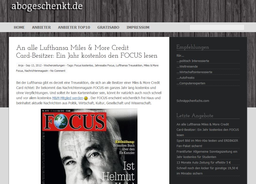 Auf Abogeschenkt.de seine Lieblingszeitschrift im Abo mit höchstmöglicher Ersparnis finden!