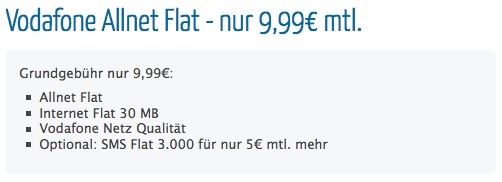Vodafone Allnet-Flat 9,99 Euro