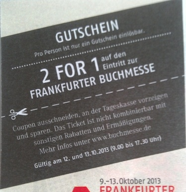 Buchmesse Frankfurt - 2 für 1 Gutschein