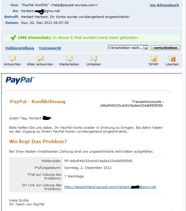 Paypal Verdächtige Mail
